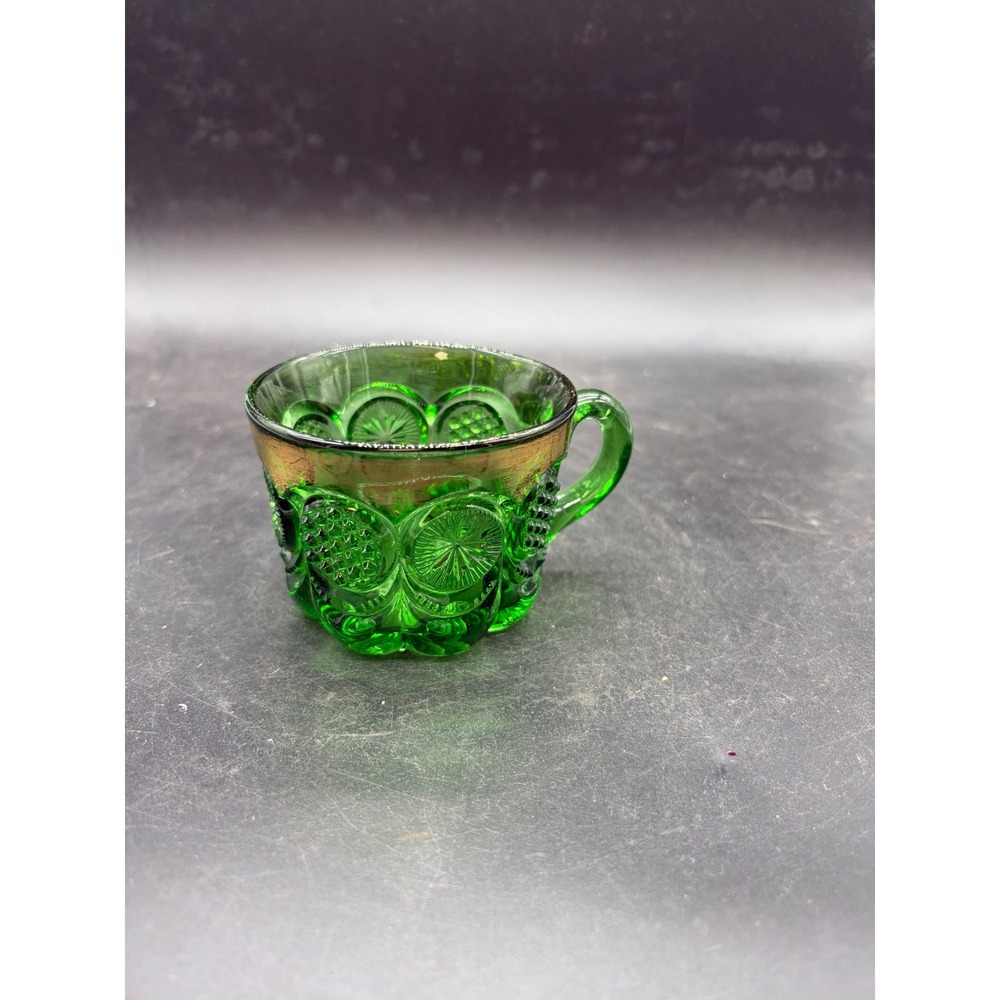 Vintage‎ LE Smith Moon and Star Emerald Green Glass Punch Cup Gold Rim Accent